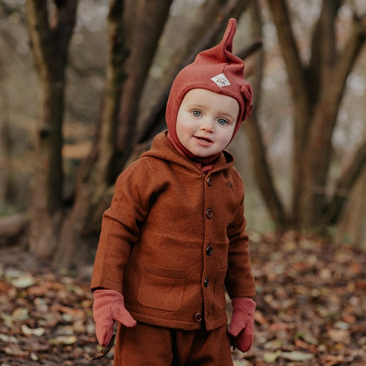 Racing Kids Top Elefantlue Ull / bomull med bue 3-lags Coffee Beans