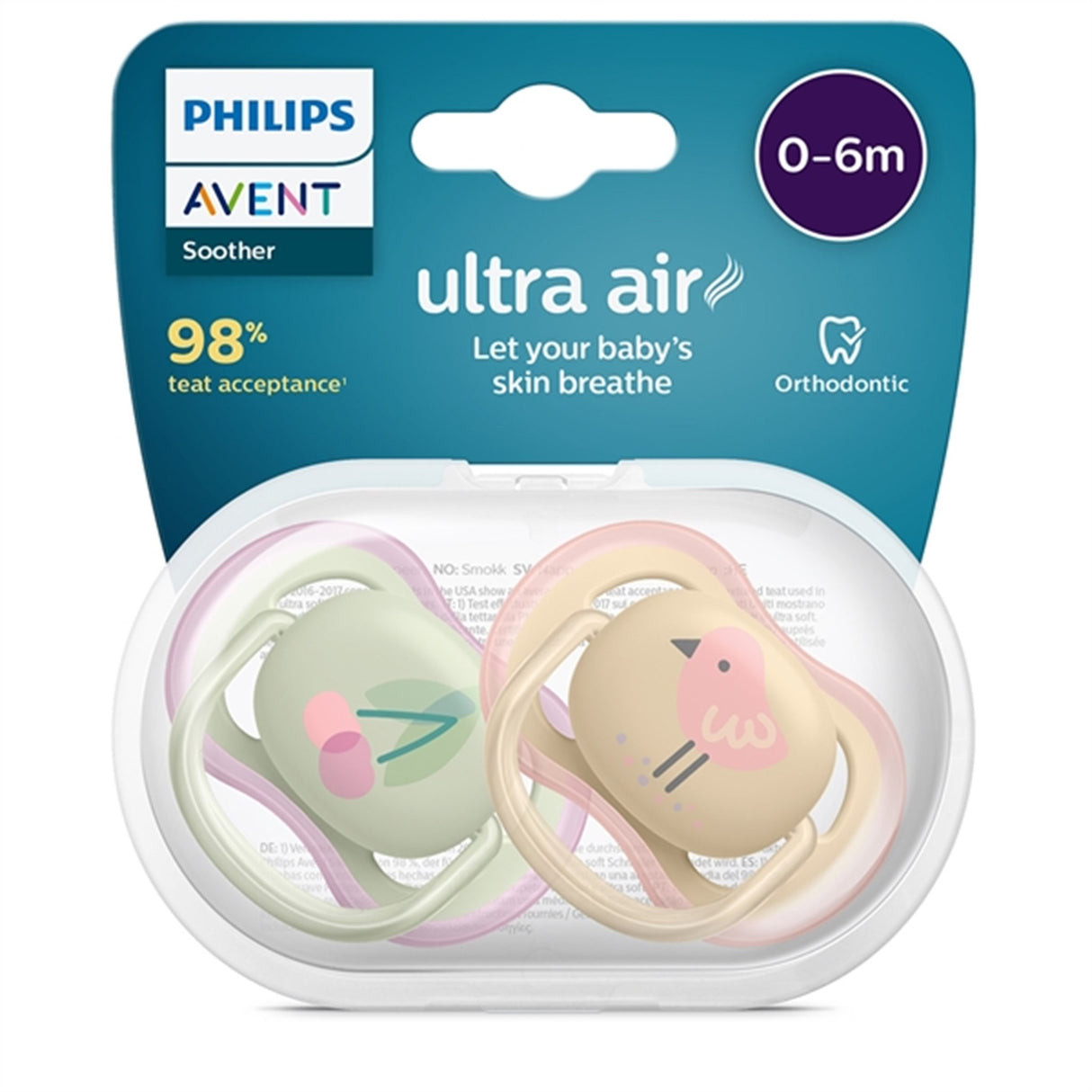Philips Avent Ultra Air Smokker 0-6 mdr Kirsebær/Fugl 2-pak