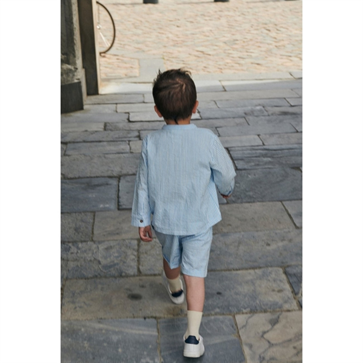 Copenhagen Colors Sky Blue W Cream Stripe Seersucker Skjorte