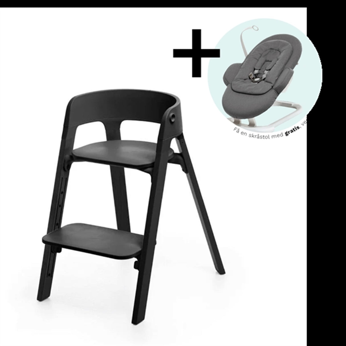Stokke® Steps™ Chair Black inkl. Bouncer i White Deep Grey