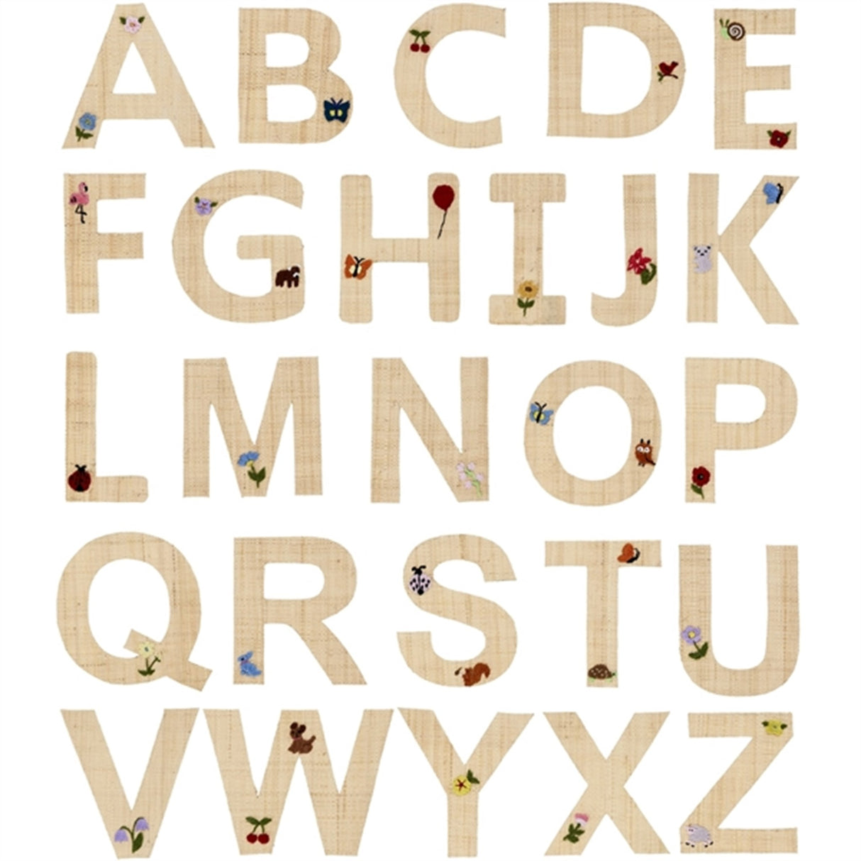 RICE Nature Raffie Klistremerke Bogstav Flowers & Animals