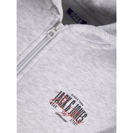 Jack & Jones White Melange Jjaero Sweat Zip Hette Jnr