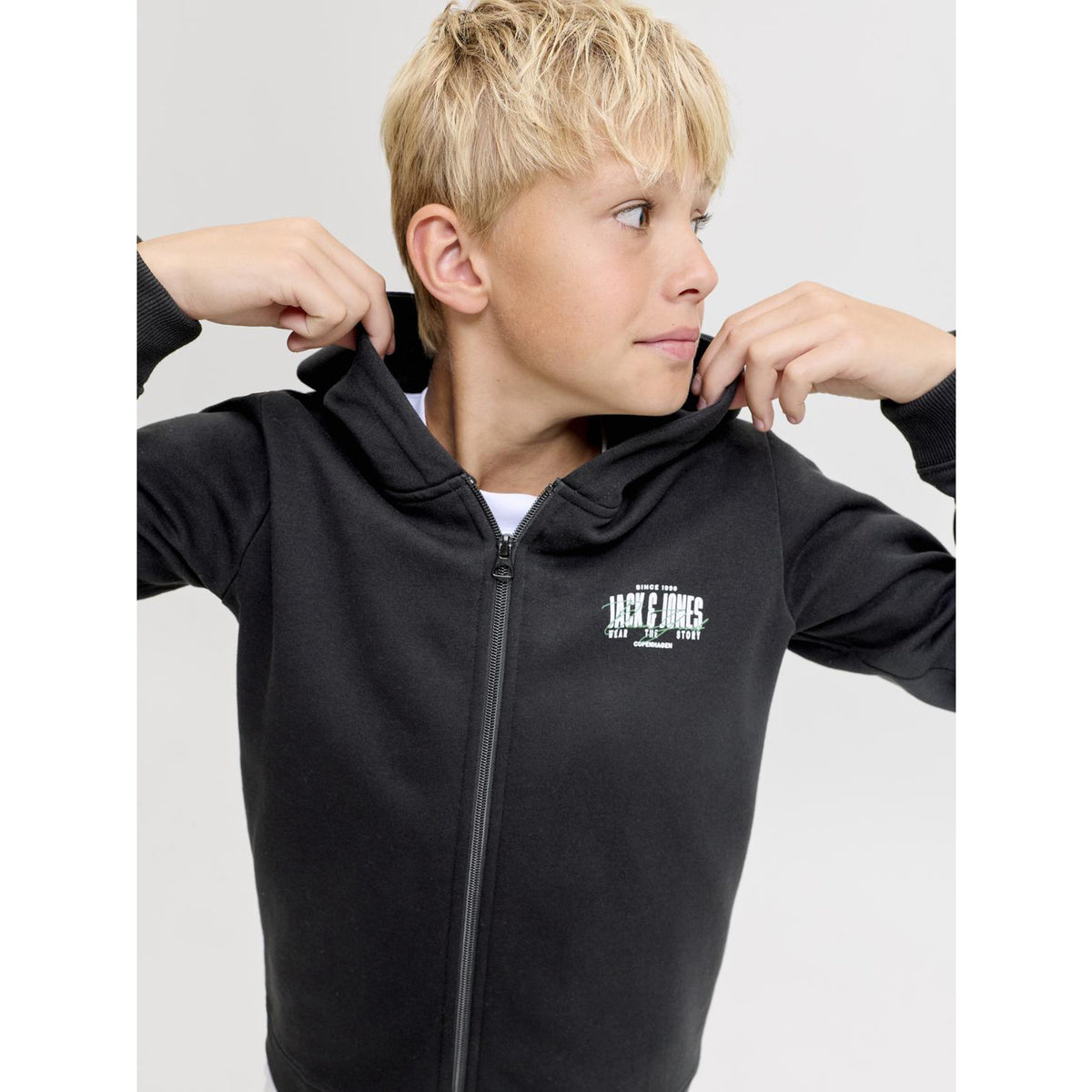 Jack & Jones Black Jjaero Sweat Zip Hette Jnr
