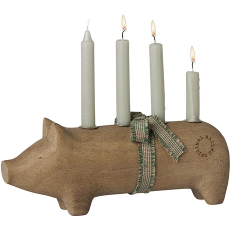Maileg Trælysestage, Gris, Advent Medium - Natur