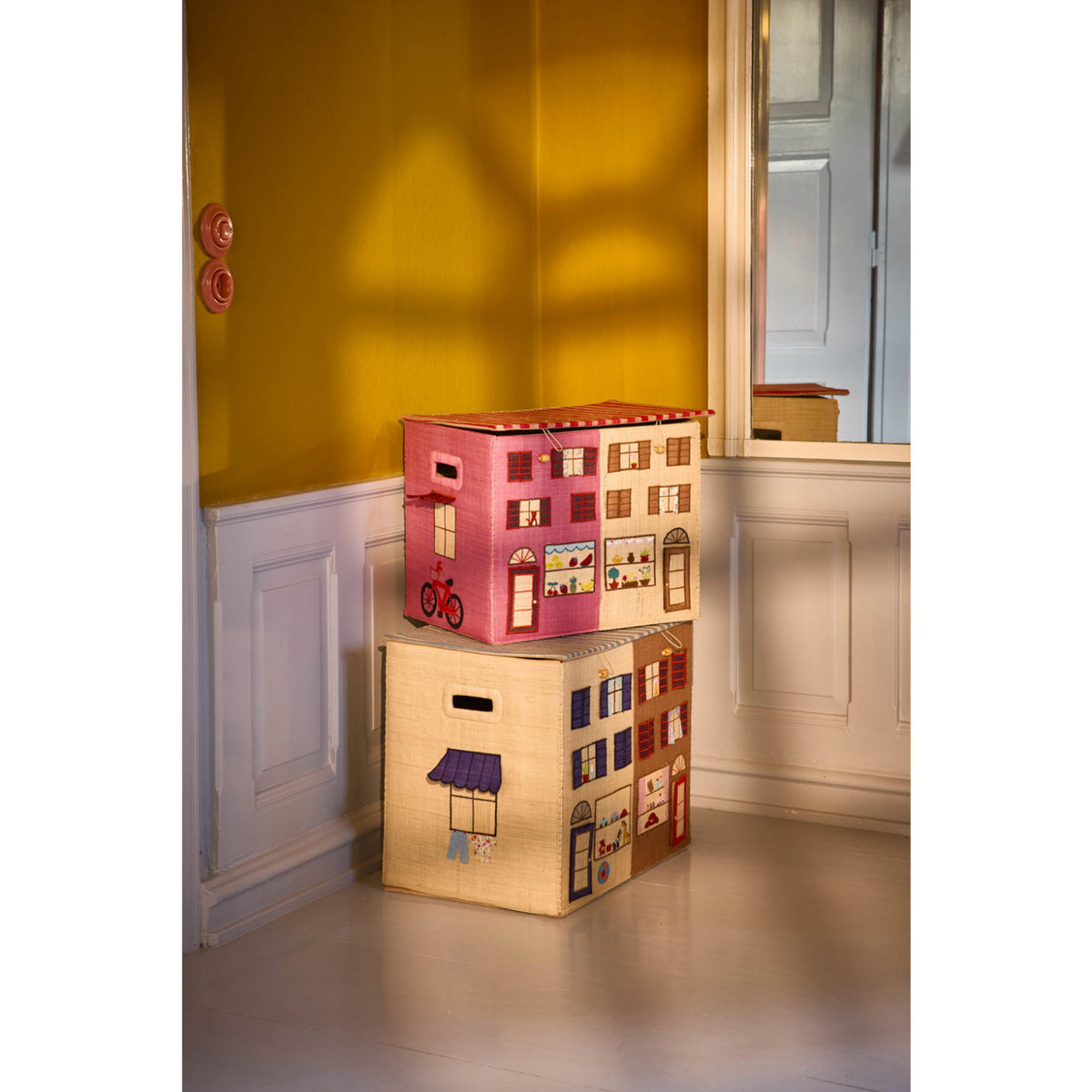 Rice Paris Theme Raffia Oppbevaring Box Ekstra Large Foldbar