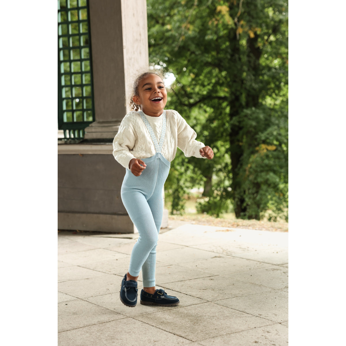 Silly Silas Footless Bomull Strømpebukser Med Braces Misty Blue Patterned
