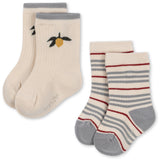 Konges Sløjd Blue Stripe/Lemon 2 Pakke Rib Stripe Strømper
