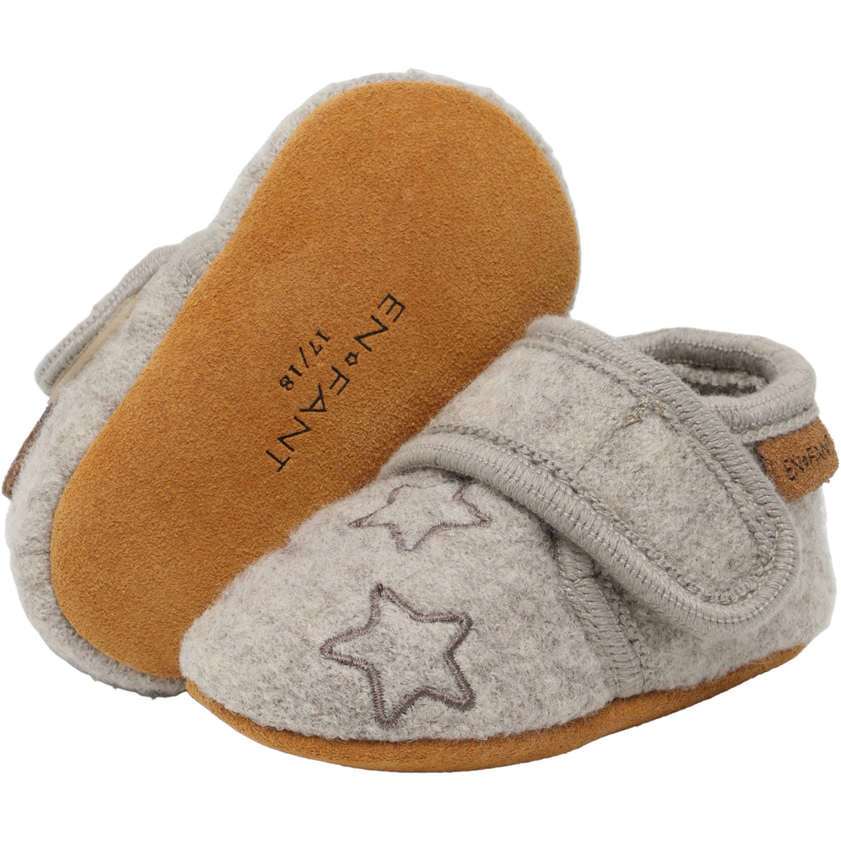 En Fant Sand Melange-Beige Ull Tøfler M/ Embroidery
