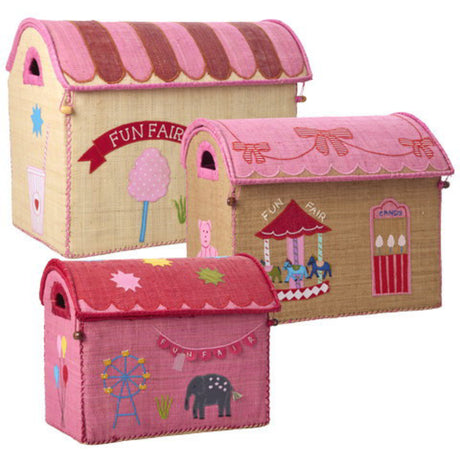 Rice Pink Fun Fair Theme Raffia Leketøy Baskets 3-Pakning