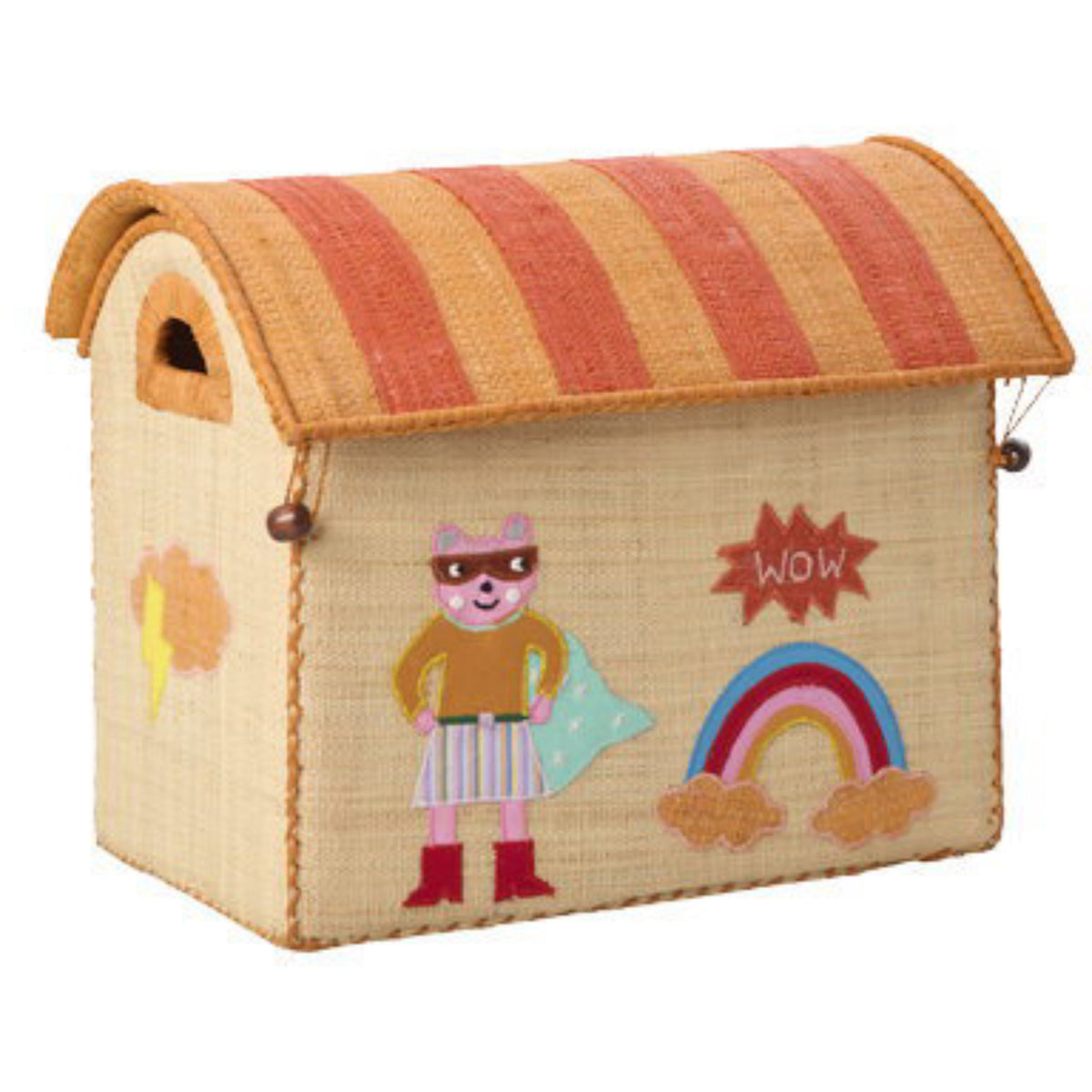 Rice Raffia Leketøy Baskets Med Hero Theme - Pink - Sett Of 3