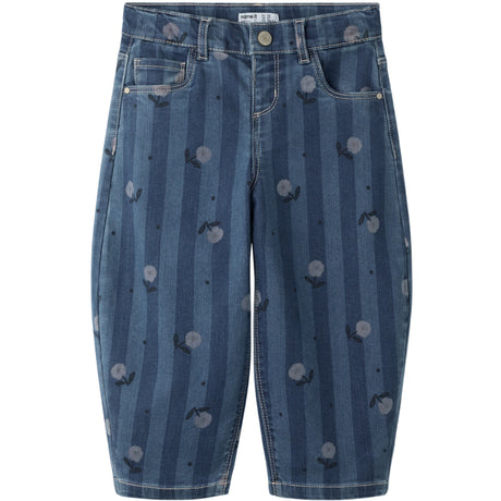 Name It Medium Blue Denim Flowers Nmfbella Barrel Jeans 6699-Qn