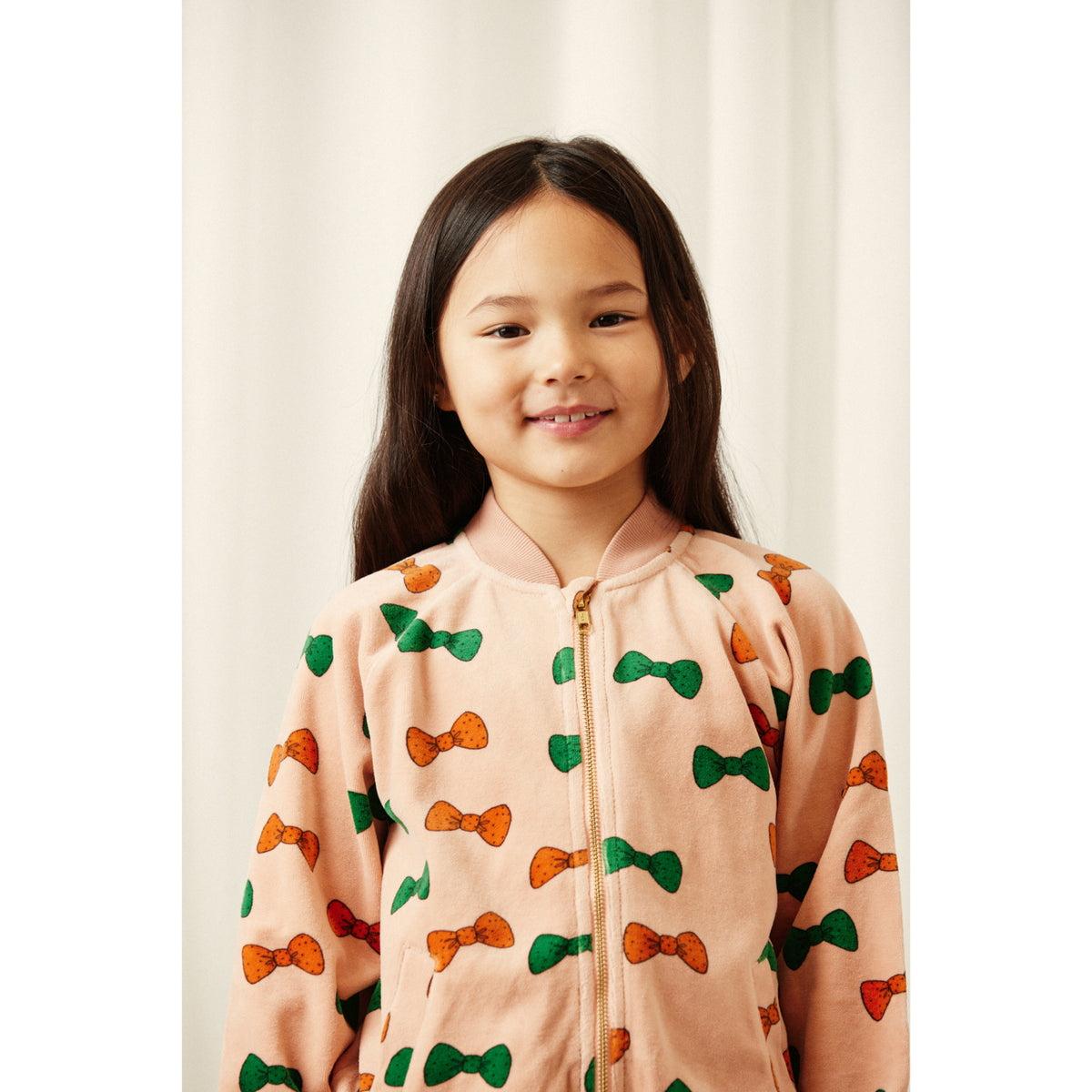 Mini Rodini Pink Bows Aop Velour Baseball Cardigan