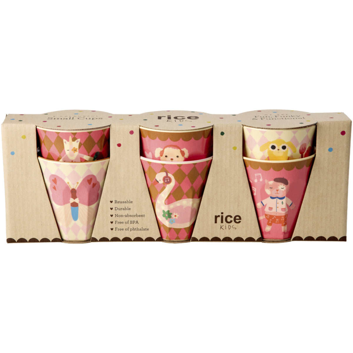Rice Melamin Kids Kopp Med Pink Musikk Band Print - Small - 6 Pakke - 160 Ml