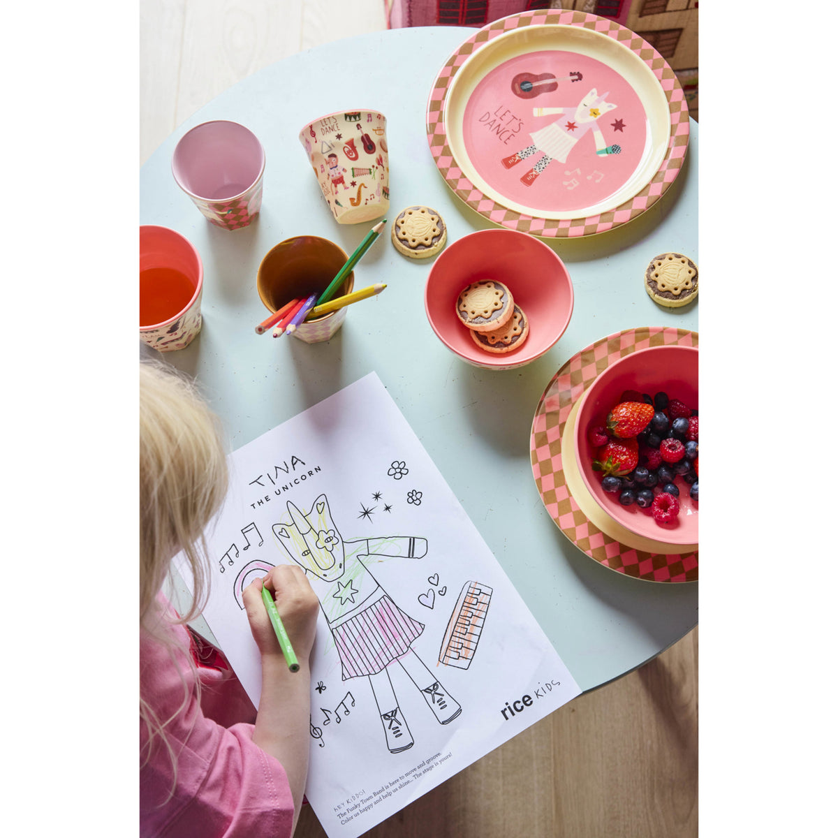 Rice Melamin Kids Lunch Tallerken Med Pink Musikk Band Print