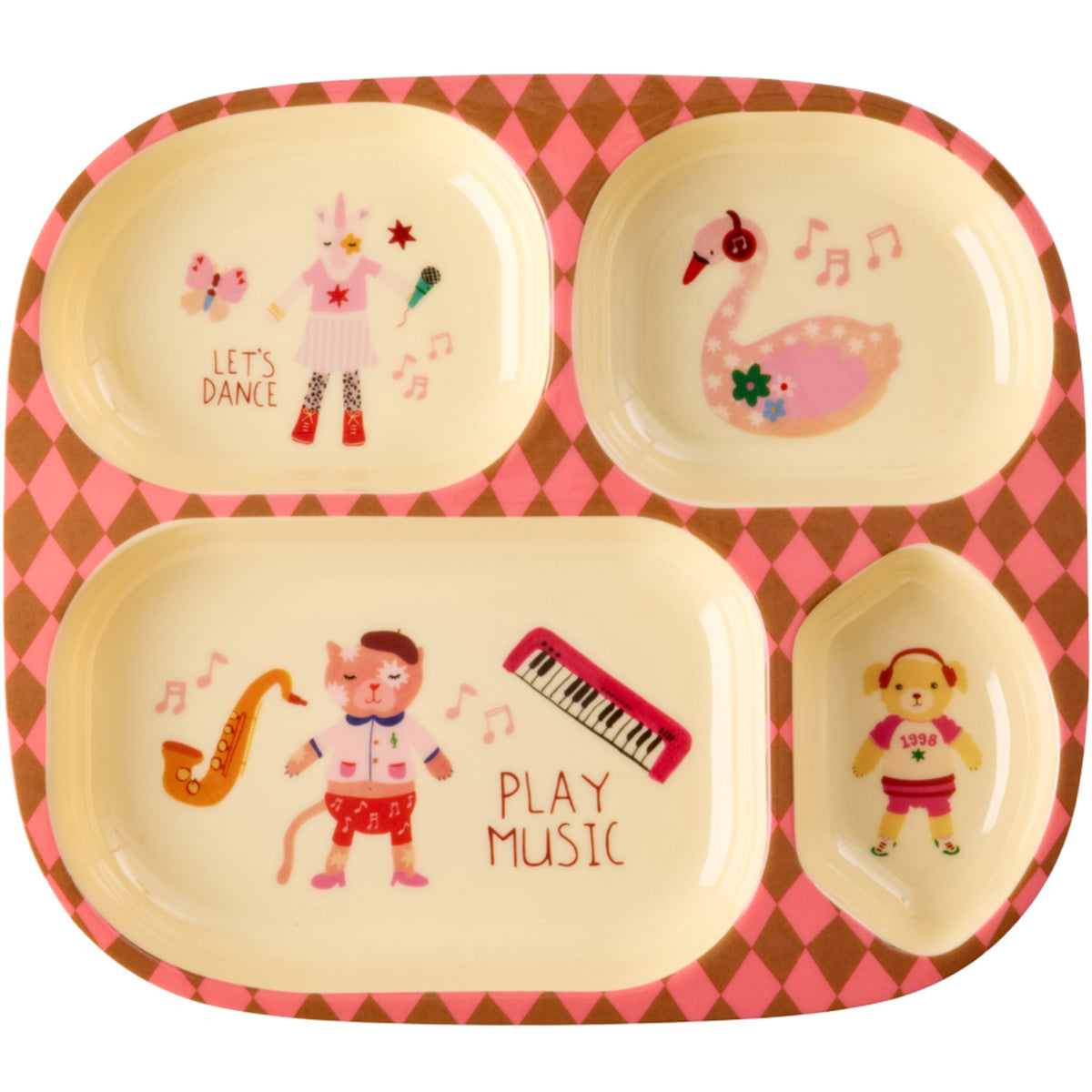 Rice Melamin Kids 4 Room Tallerken Med Pink Musikk Band Print