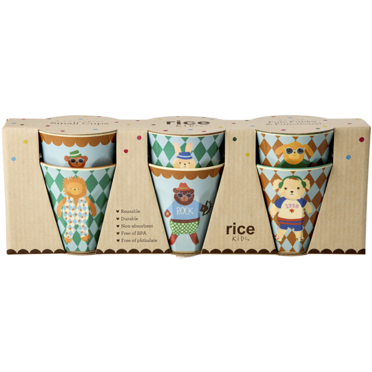 Rice Melamin Kids Kopp Med Blue Musikk Band Print - Small - 6 Pakke - 160 Ml