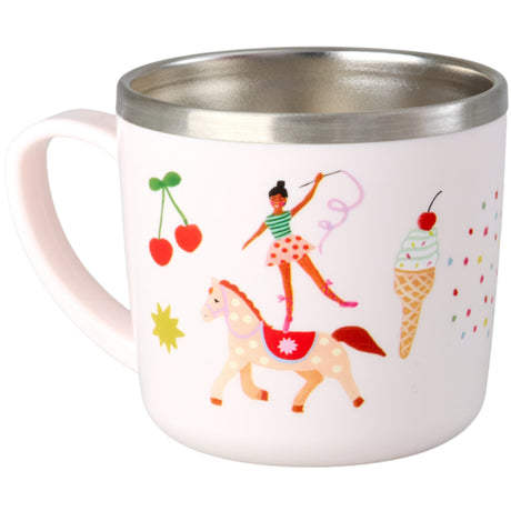 Rice Rustfrit Stål Baby Kopp Med Handle And Fixed Trekk - Pink Fun Fair Print - 260 Ml