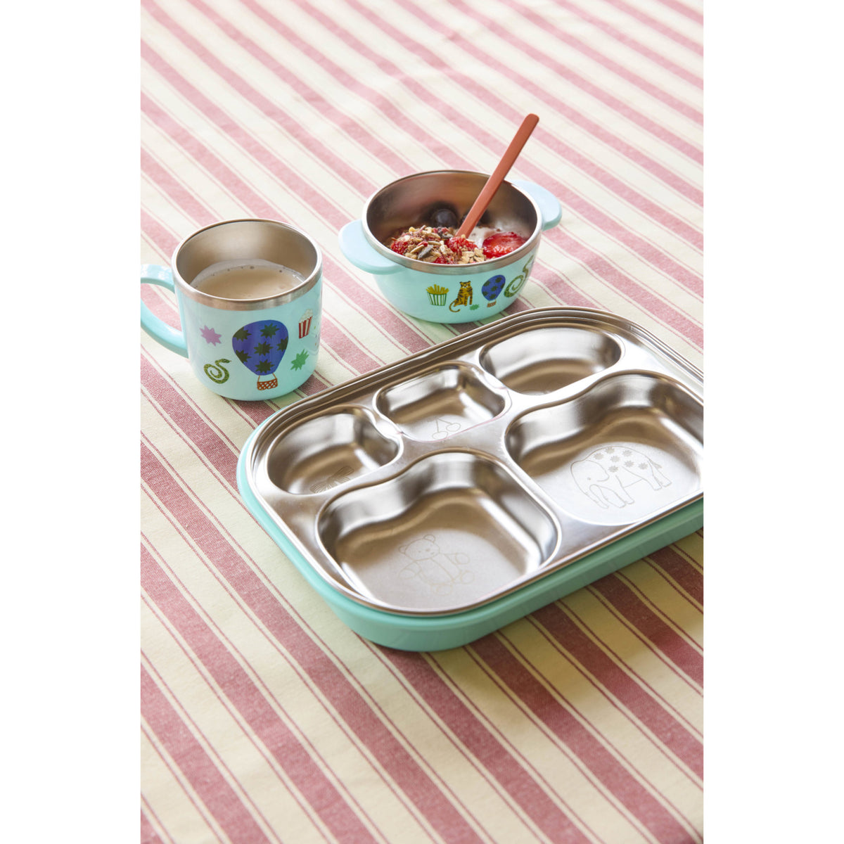 Rice Rustfrit Stål Baby Kopp Med Handle And Fixed Trekk - Mint Fun Fair Print - 260 Ml