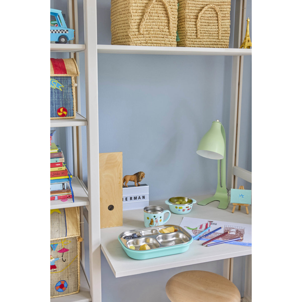 Rice Rustfrit Stål Baby Kopp Med Handle And Fixed Trekk - Mint Fun Fair Print - 260 Ml