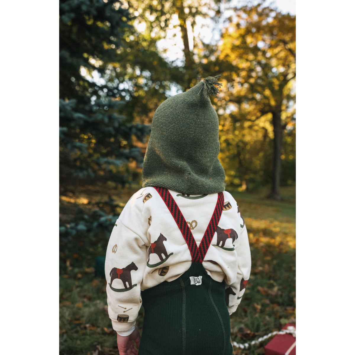 Silly Silas Bomull Strømpebukser Med Braces Dark Forest Green Christmas Patterned