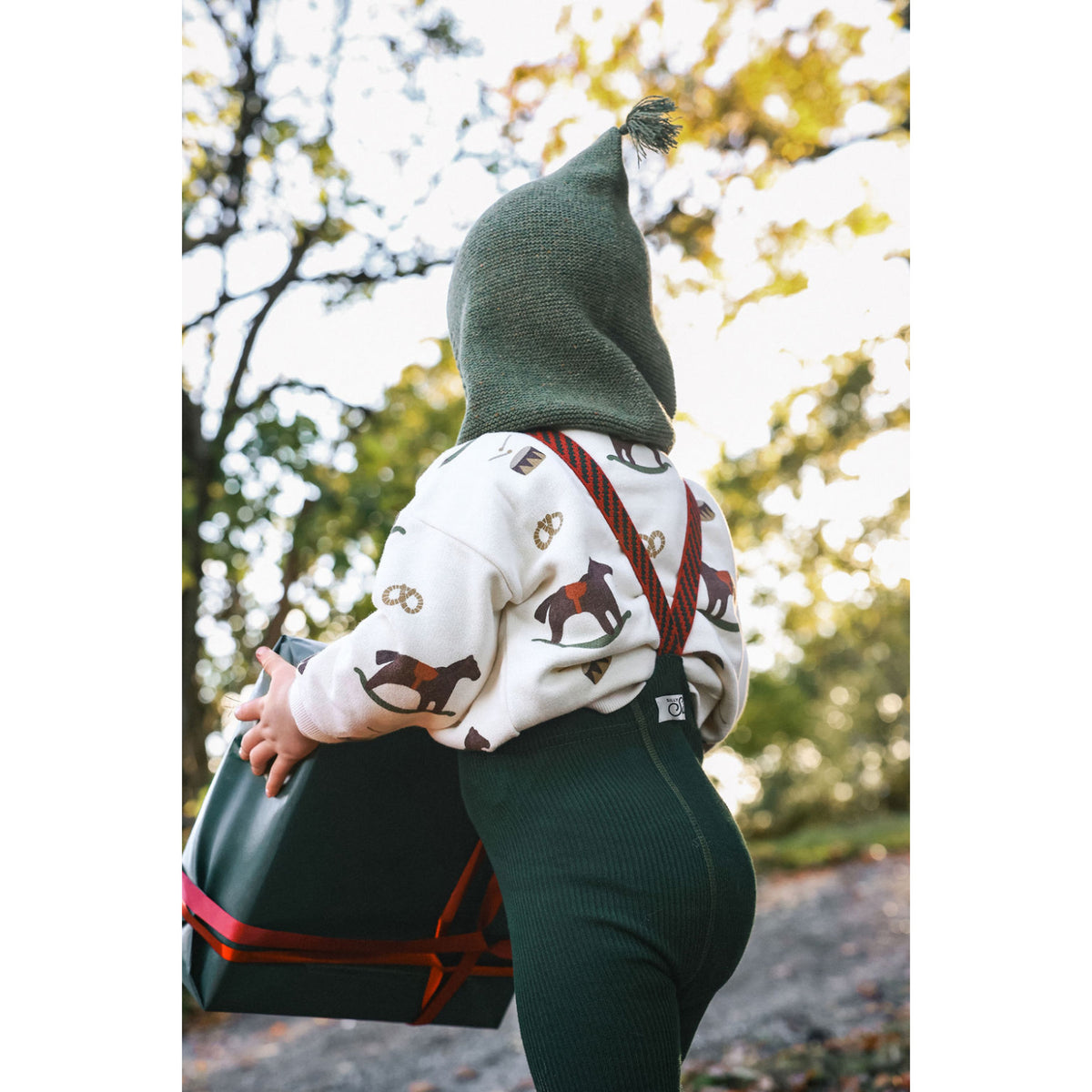 Silly Silas Bomull Strømpebukser Med Braces Dark Forest Green Christmas Patterned