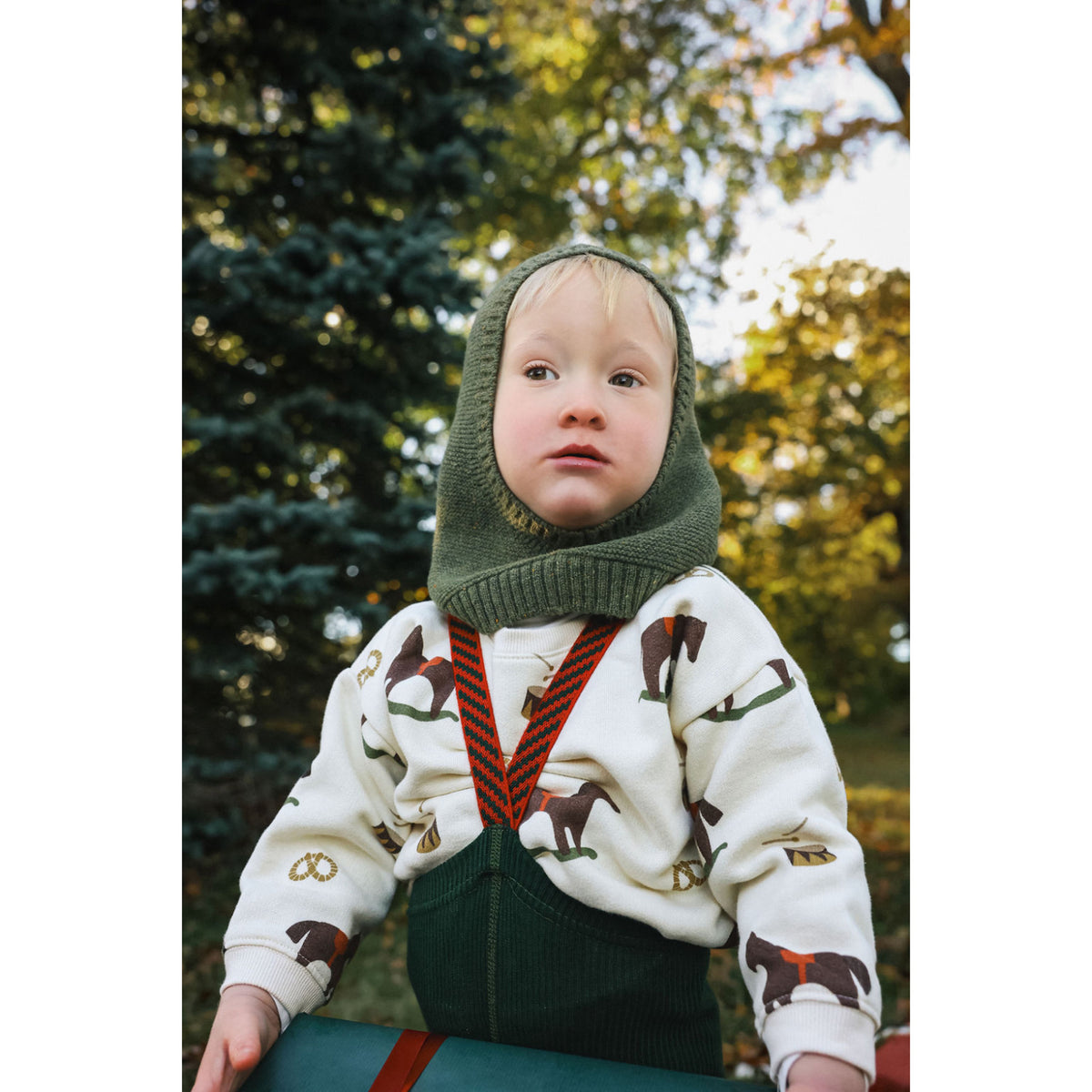 Silly Silas Bomull Strømpebukser Med Braces Dark Forest Green Christmas Patterned