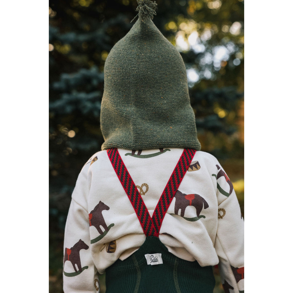 Silly Silas Footless Bomull Strømpebukser Med Braces Dark Forest Green Christmas Patterned