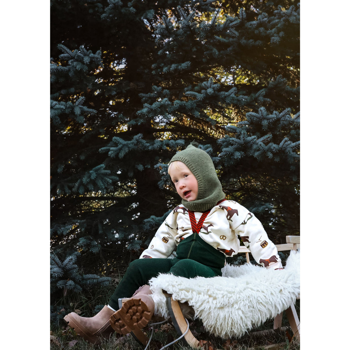 Silly Silas Footless Bomull Strømpebukser Med Braces Dark Forest Green Christmas Patterned