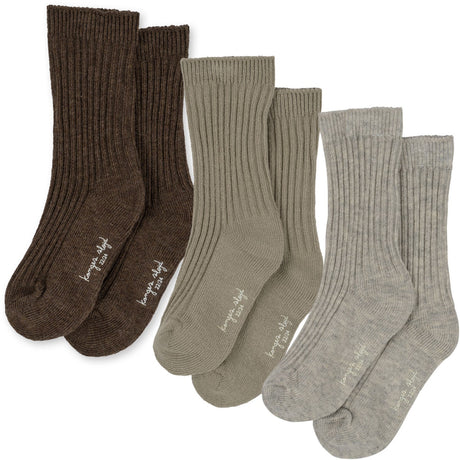 Konges Sløjd 3-Pak Rib Sokker Soft Grey/Ment/Brown