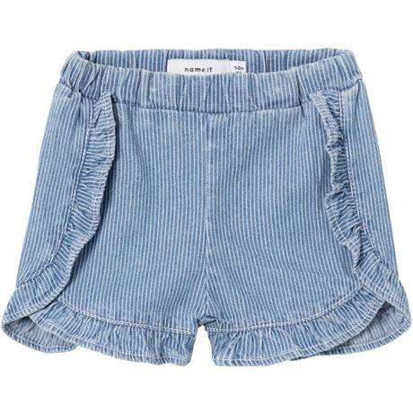 Name It Medium Blue Denim Rose Regular Stripe Denim Shorts