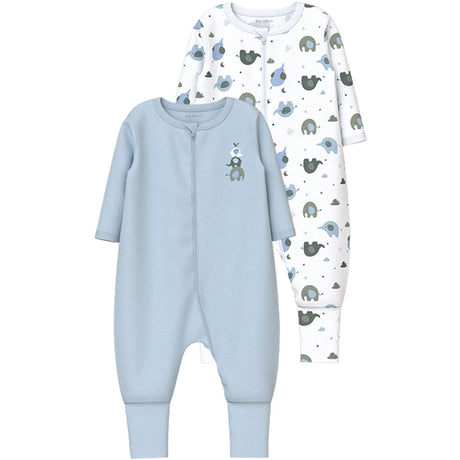 Name It Baby Blue Nightsuit 2-pack Zip Elephant Noos