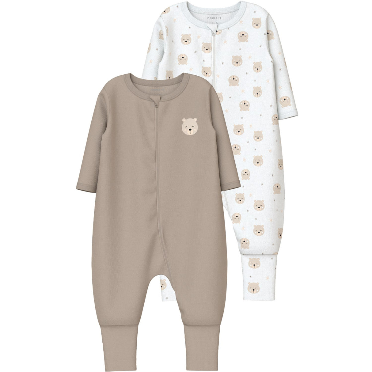 Name It Oxford Tan Nightsuit 2-pack Zip Oxford Bear Noos