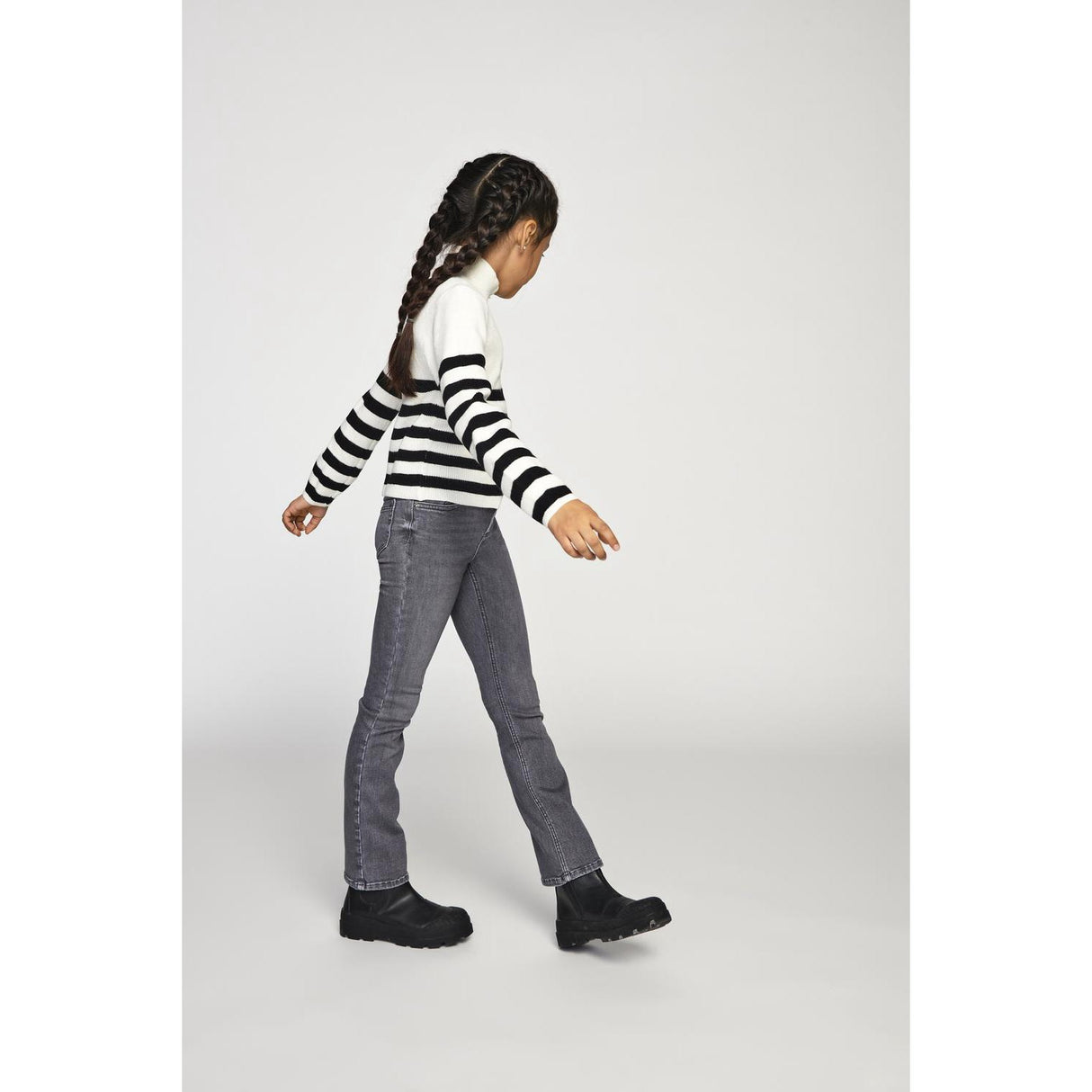 kids ONLY Cloud Dancer Black Franca Half Zip Stripe Strikk Bluse Noos