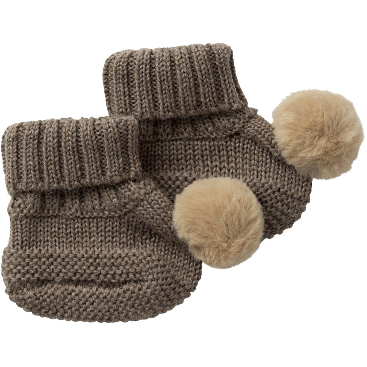 Name It Walnut Wrilla Ull Strik Slippers med Pom Pom