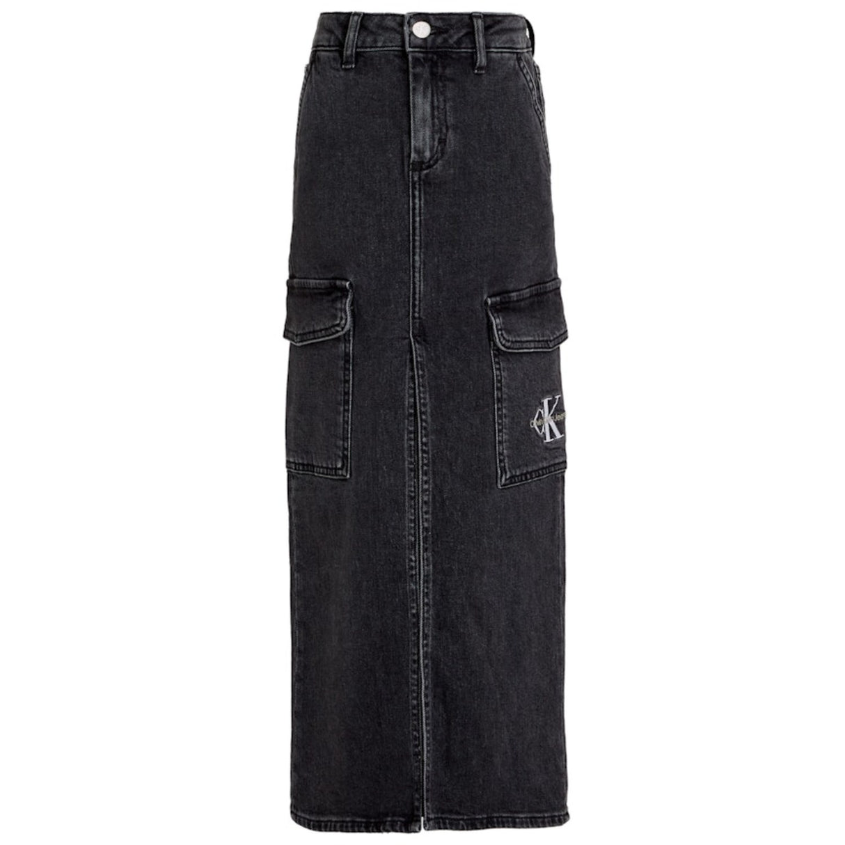 Calvin Klein Charcoal Grey Rgd Maxi Denim Skirt