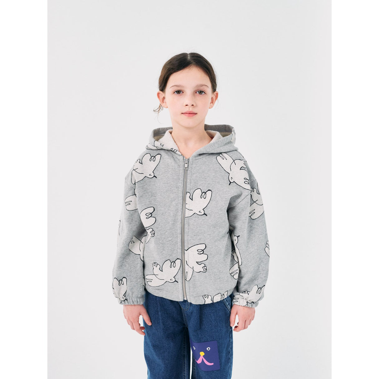 Bobo Choses Light Heather Grey Freedom Bird All Over Zipped Hoodie 2