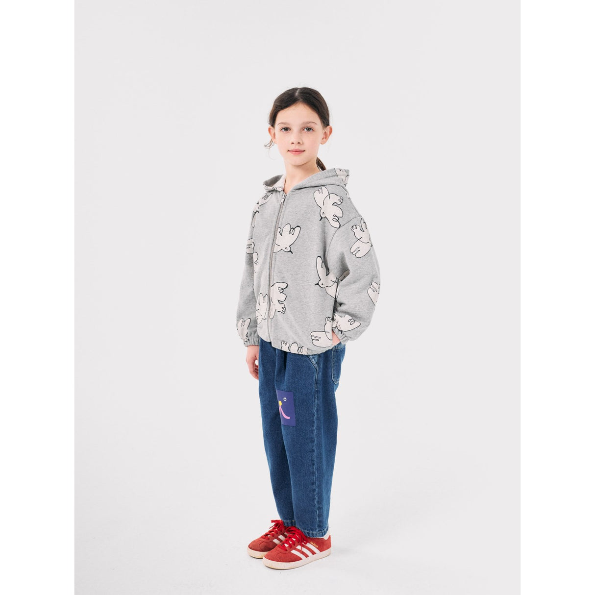 Bobo Choses Light Heather Grey Freedom Bird All Over Zipped Hoodie 3