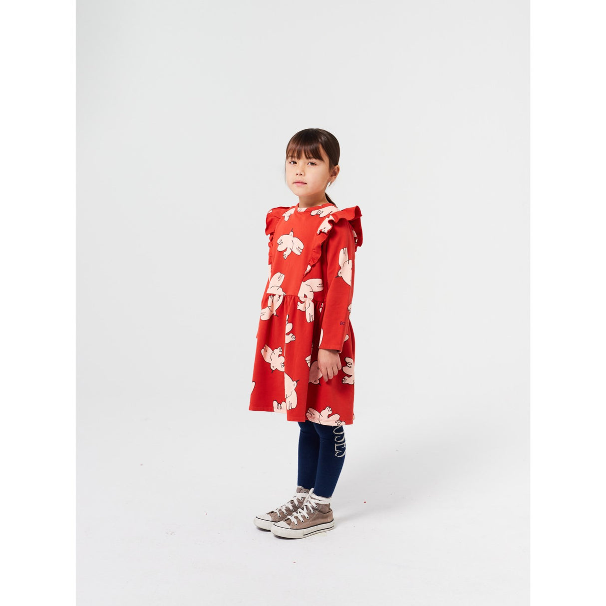 Bobo Choses Red Freedom Bird All Over Ruffle Dress