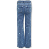 kids ONLY Light Medium Blue Denim Embroidered Blue Hearts Juicy Wide Leg Heart Denim Jeans