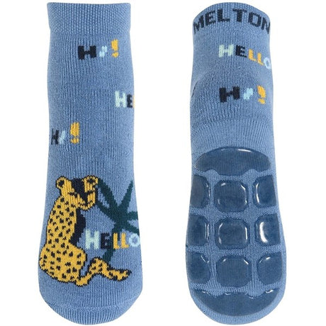 MELTON Leopard Anti-Slip Sokker Denim Blue