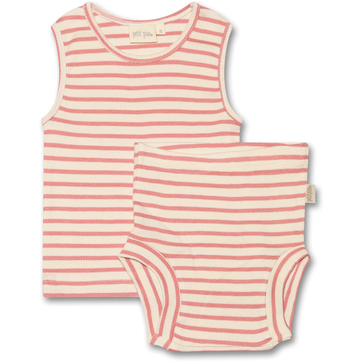 Petit Piao Sea Shell Pink Undertøy Set Modal Striped