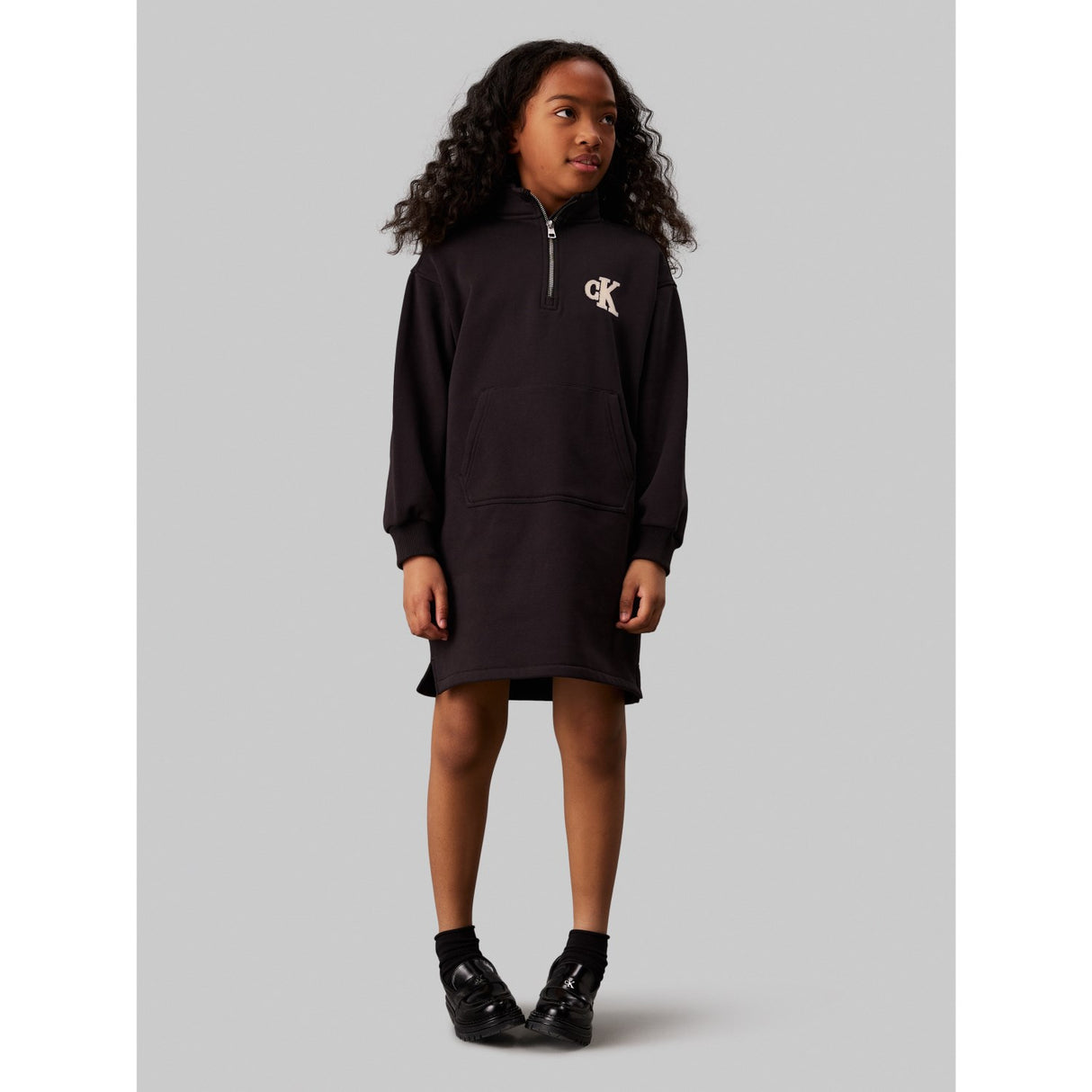 Calvin Klein Ck Black Teddy Monogram Zip Fleece Dress