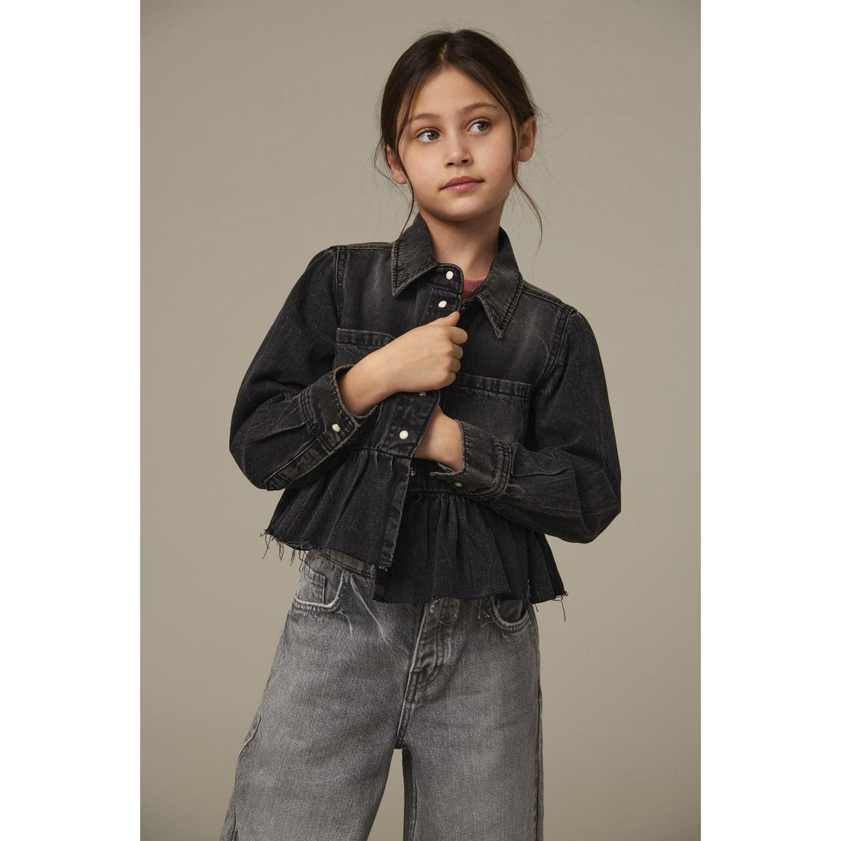 kids ONLY Washed Black Broadway Frill Denim skjorte Red Akm