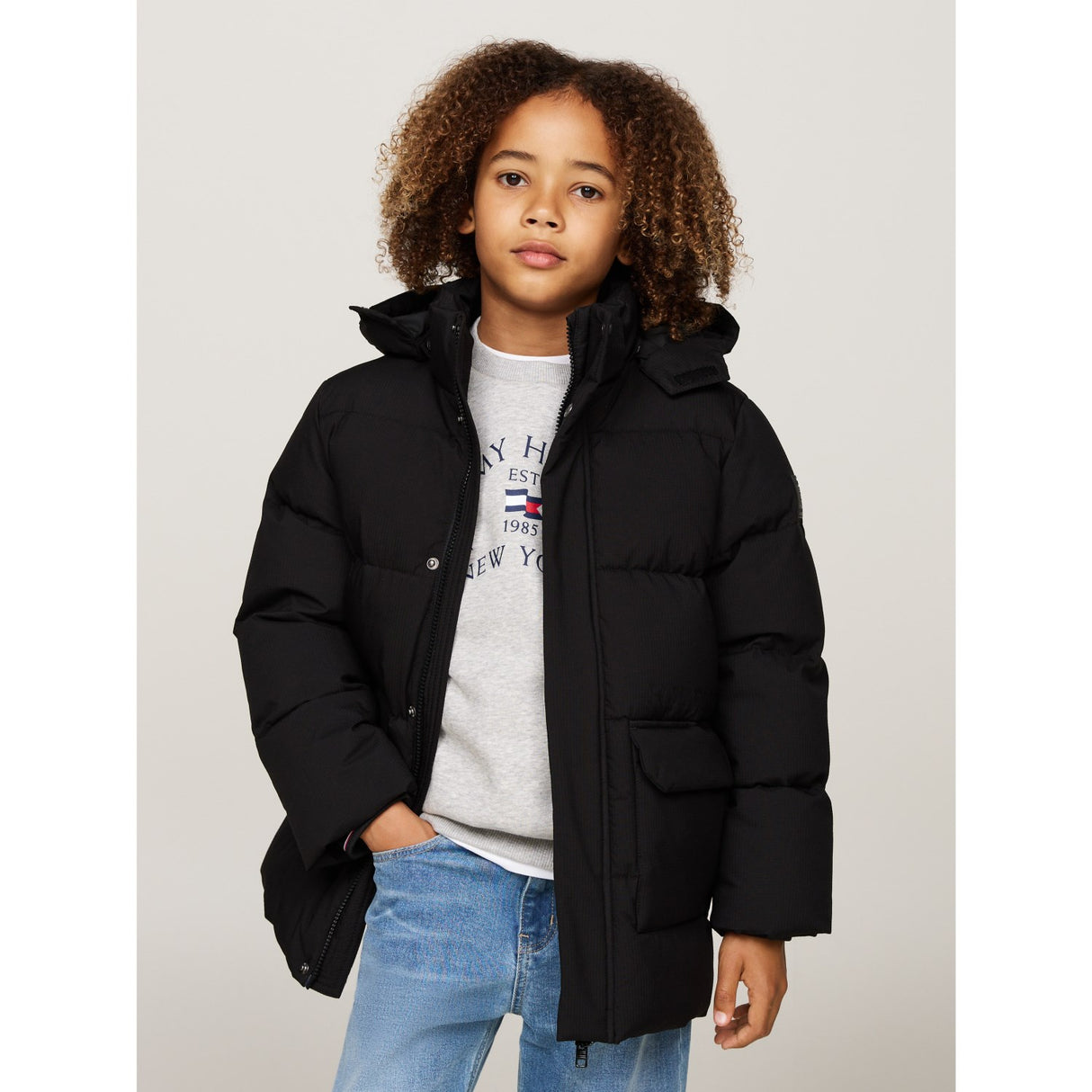 Tommy Hilfiger Black Monotype Ribstop Puffer Jakke