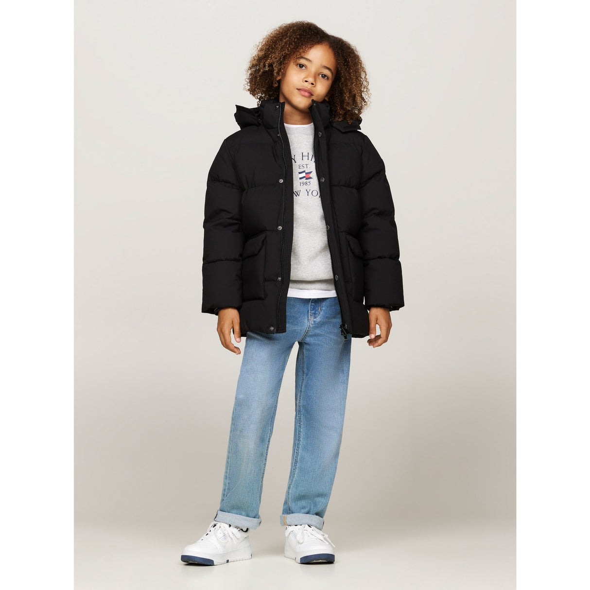 Tommy Hilfiger Black Monotype Ribstop Puffer Jakke