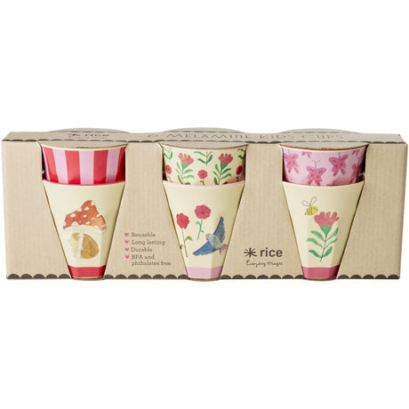 Rice Melamin kopper med Asst. Rosa Happy Forest-trykk - Liten - 6 Pakke - 160 ml