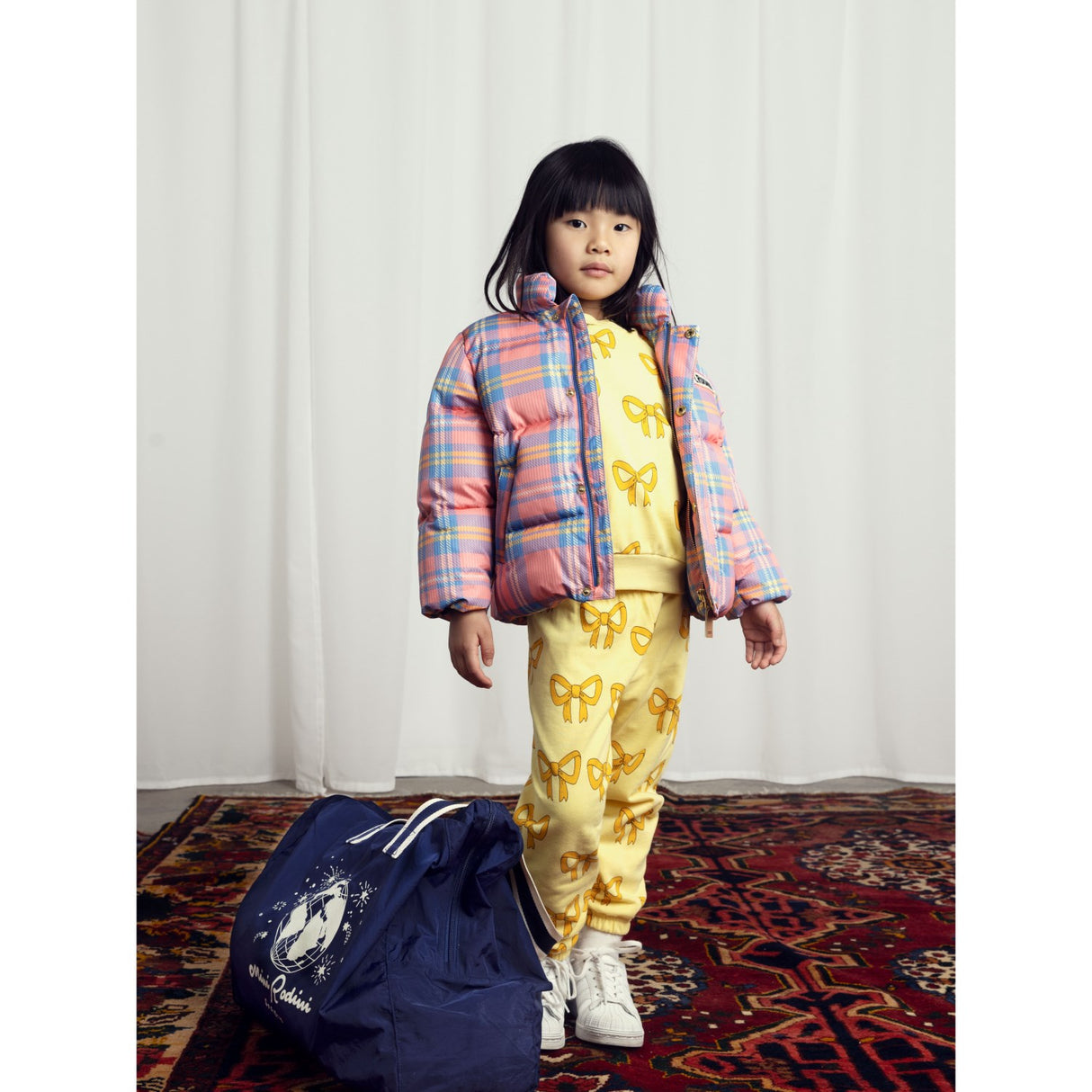 Mini Rodini Pink Check Aop City Puffer Jacket 5