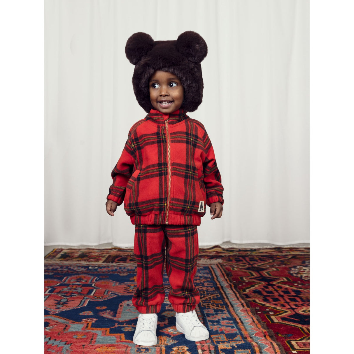 Mini Rodini Red Check Aop Fleece Jacket 4