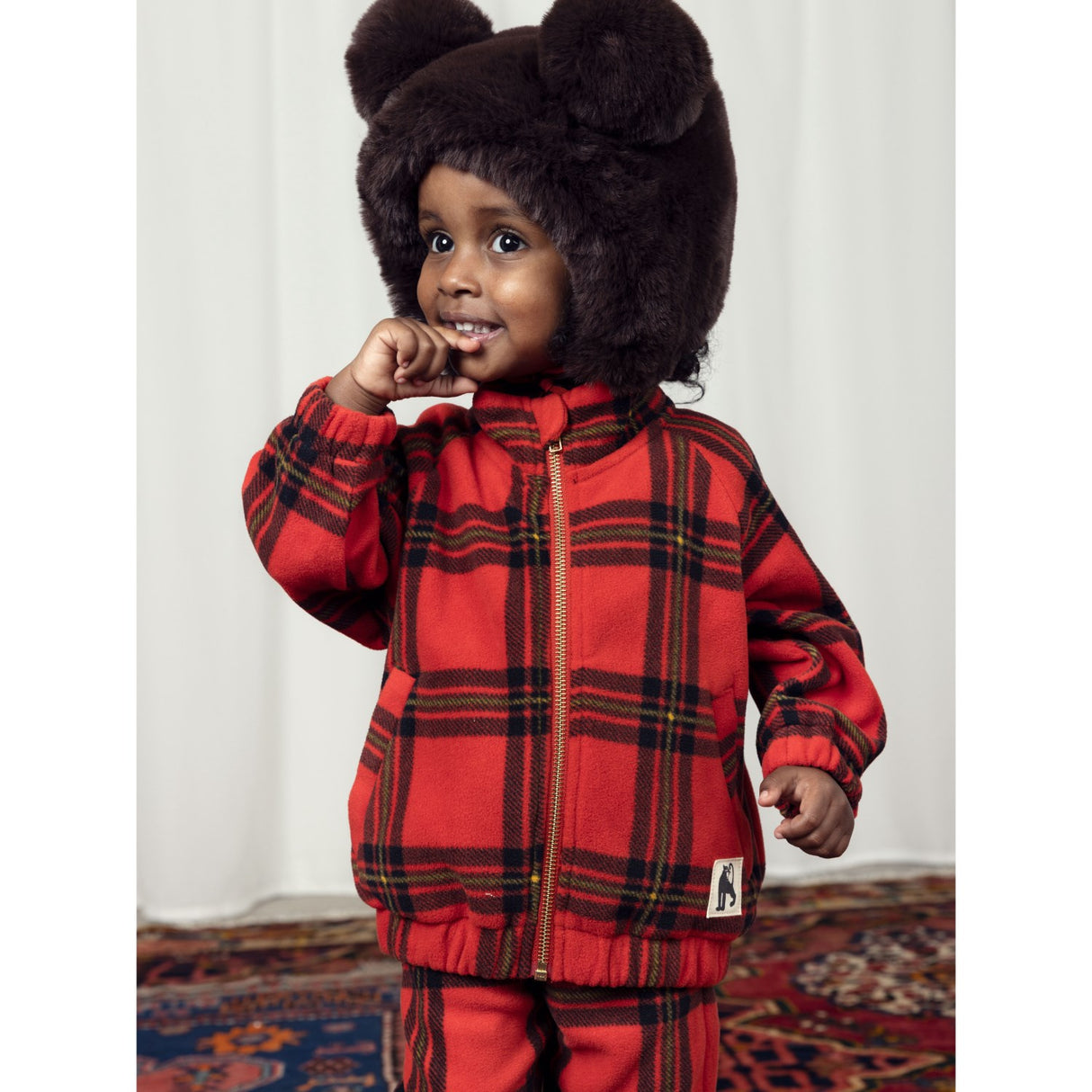 Mini Rodini Red Check Aop Fleece Jacket 6