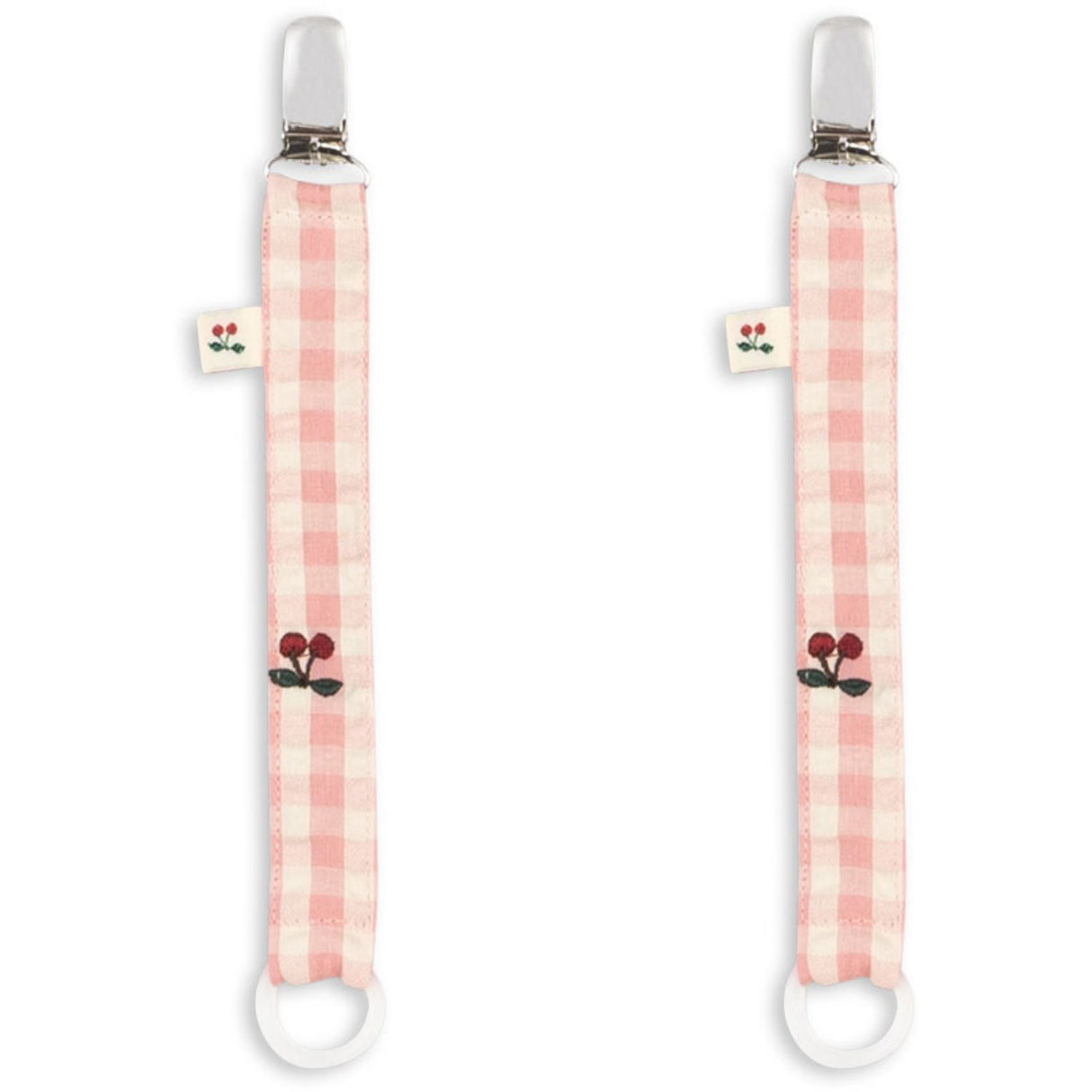 Konges Sløjd Powder Pink Check 2 Pack Pacifier Strap